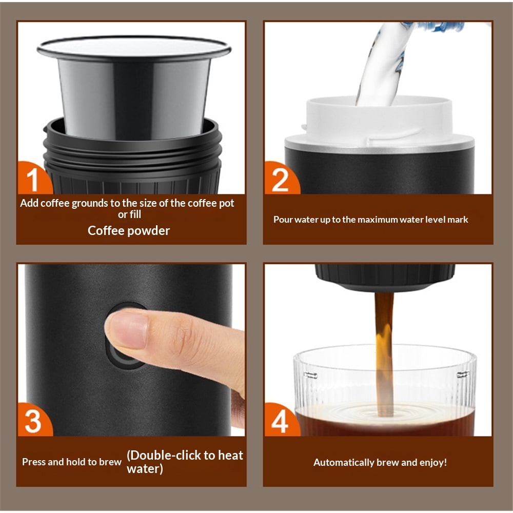 Portable Coffee Maker Espresso Machine, Travel Camping Coffee Makers, Mini Battery Portable Espresso Self-Heating Car Coffee Maker With Ground Coffee