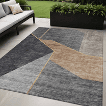 5' X 8' Charcoal Taupe And Gray Geometric Washable Indoor Outdoor Area Rug