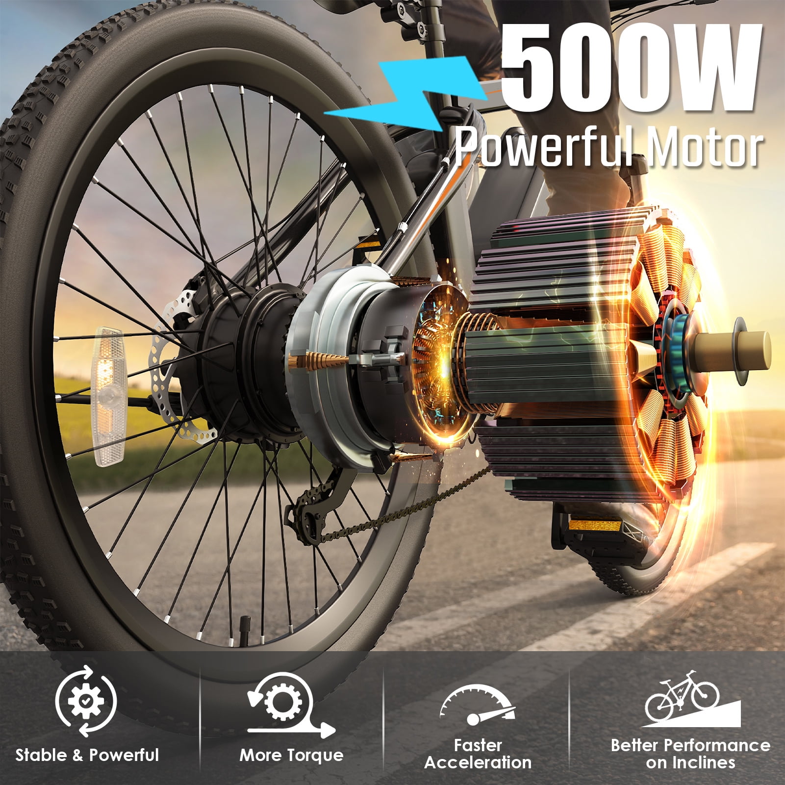 Gocio 500W Electric Bike for Adults, 26" Mountain Electric Bicycle with 5 Riding Modes Ebike, 48V 7.8Ah Battery, 21 Speed, 19.8 mph Aluminum Alloy Electric Commuter Bike UL2849, Ebike for Man