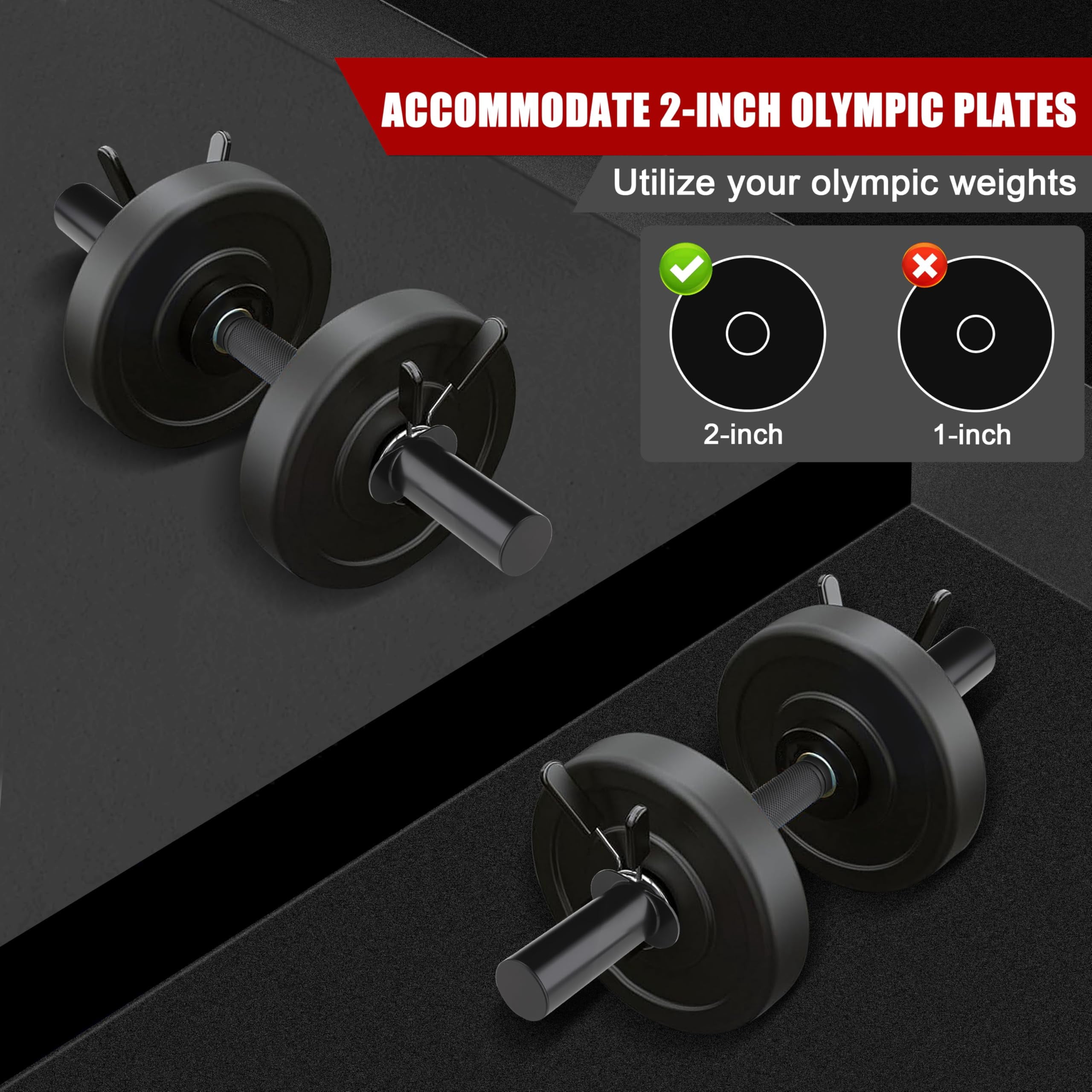 Pair Of 16" Olympic Dumbbell Handles For 2-inch Plates  Loadable Bars With Knurled Rubber Grips Home Gym Strength