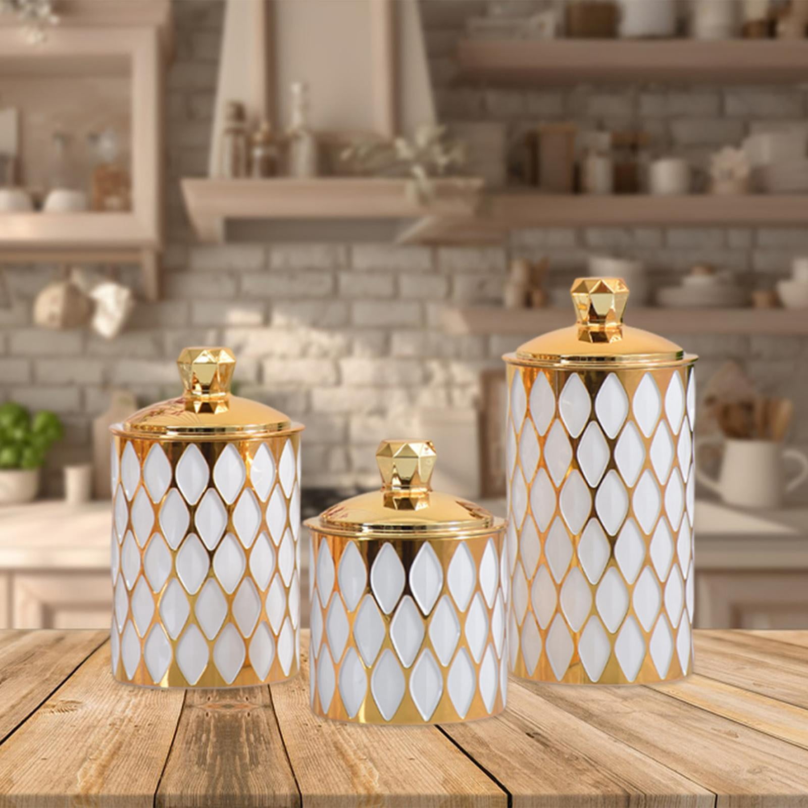 QSTDGVPW 3 Pieces Food Storage Jars with Lid Food Storage Container Tea Canister Airtight white trim