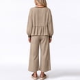 thumbnail image 3 of Szluipve Women Gingham Plaid 2 Piece Outfit Long Sleeve Ruffle Hem Loose Top Wide Leg Cropped Pants Casual Loungewear Set Khaki M, 3 of 4