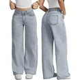 thumbnail image 2 of vigerkar Wide Leg Jeans for Women Mid Waist Baggy Stitch Decor Denim Washed Pants (Light Gray, M), 2 of 4