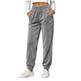 thumbnail image 5 of Women's Velvet Jogger Pants Elastic High Waist Casual Soft Velour Sweatpants with Pockets Fall Winter Daily Party Pants Fashion Bottoms Gray, 5 of 9