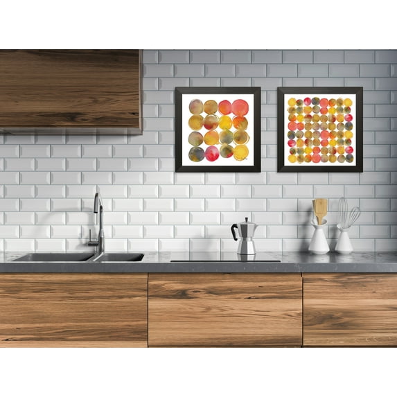 Gango Home Decor Modern Small Dots & Big Dots; Two 12x12in Art Prints in Black Frames