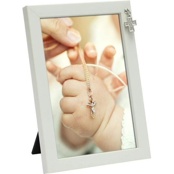 MIMOSA MOMENTS Religious White Picture Frame with Cross Charm (White-Cross, 4x6)