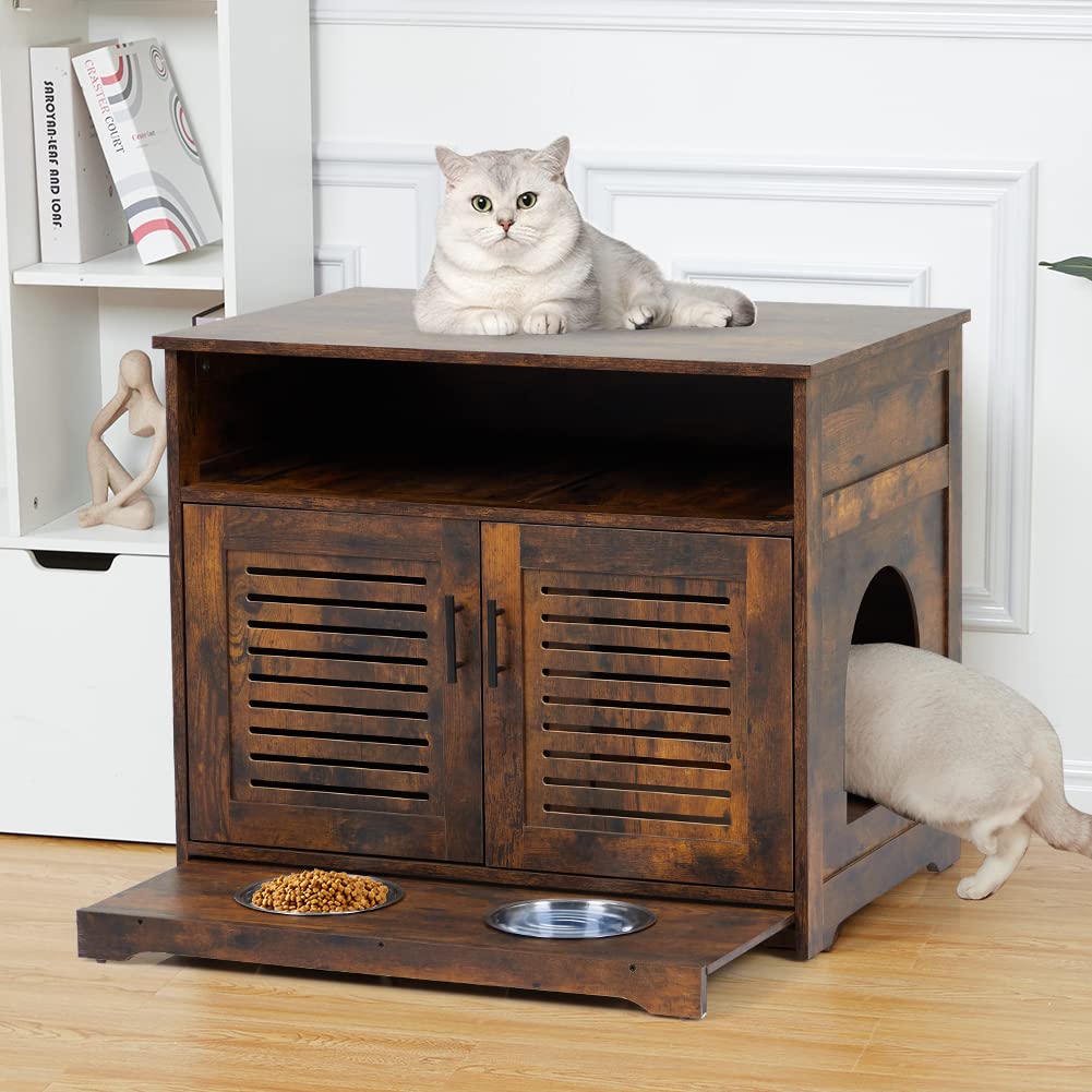 Litake Cat Washroom Storage Box Enclosure,Sturdy Wooden