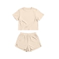 thumbnail image 3 of jobturf Casual Two Piece Sets for Women Short Sleeve Crop Top and High Waist Split Hem Shorts Set Summer Tracksuit Matching Outfits S-XL, 3 of 5