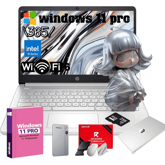 HP 14" Business & Student Portable Laptop, Intel N150 CPU, 16GB RAM, 128GB UFS 256GB MSD Storage, Wi-Fi 6, Copilot AI,Windows 11 Pro, 1-Year Microsoft Office 365, Natural Silver