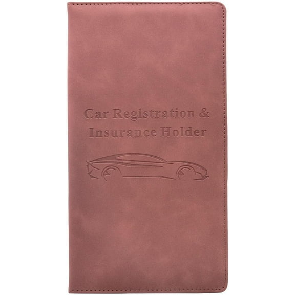 SkyAuks Car Registration and Insurance Card Holder - Vehicle Glove Box Document Organizer - Premium PU Leather Wallet Case - Driver License - Pink