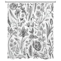 Black and White Wildflower Shower Curtain Vintage Rustic Floral Botanical Plant Leaves Bathroom Shower Curtain Farmhouse Nature Art Shower Curtain Home Decor with 10 Hooks 60x72 Inches