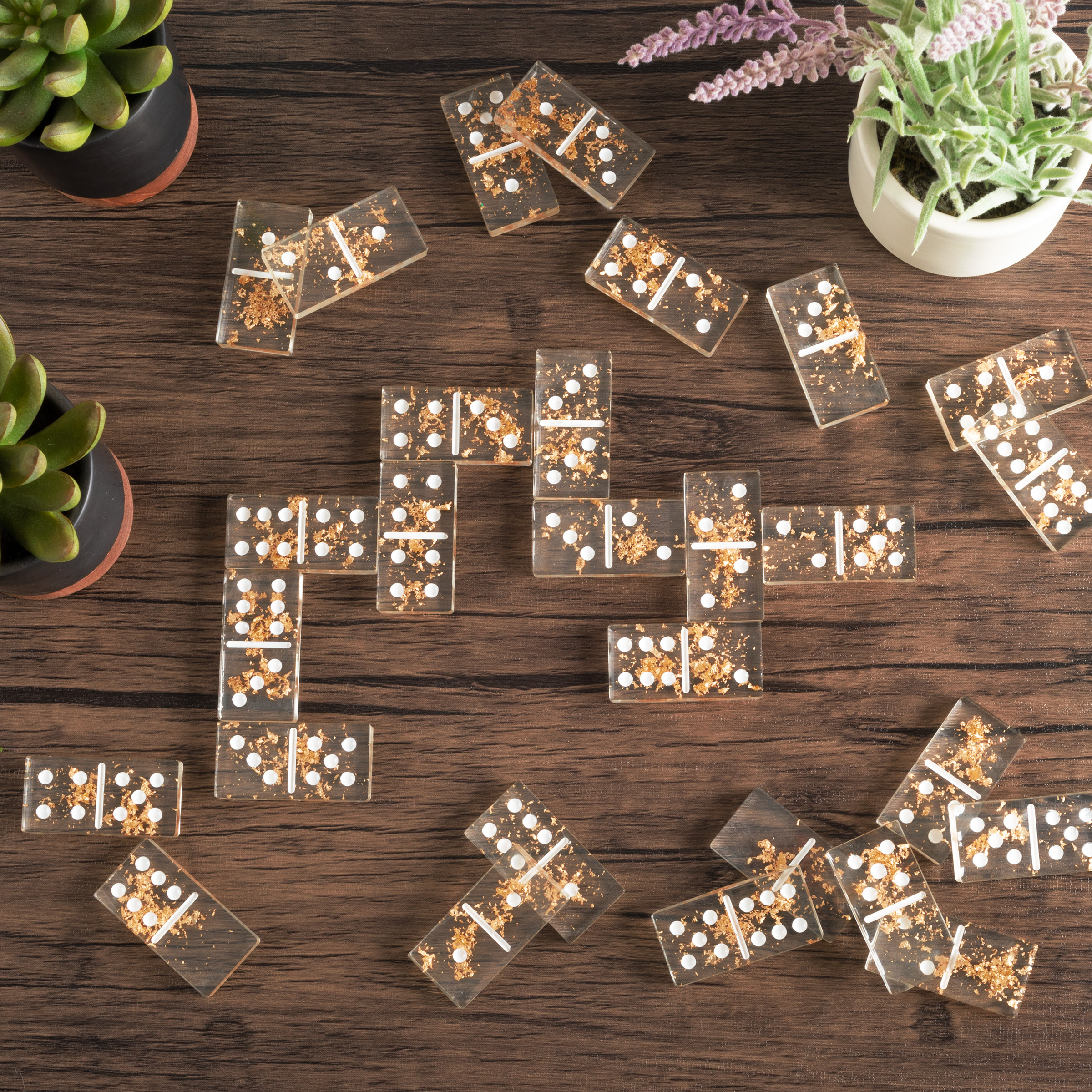 Trademark Games Acrylic Dominos Set - 28-Piece Domino Game with Case, Gold