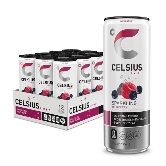 CELSIUS Sparkling Wild Berry, Functional Essential Energy Drink 12 fl oz Can (Pack of 12)