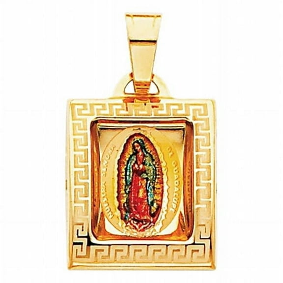 Precious Stars Jewelry 14k Yellow Gold and Enamel Virgin of Guadalupe Religious Pendant