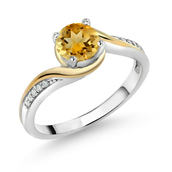 Gem Stone King 925 Silver and 10K Yellow Gold Ring Round Yellow Citrine and Moissanite (0.85 Cttw, Size 6)