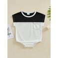 thumbnail image 3 of Aojekbee Infant Baby Boy Summer Jumpsuit Contrast Color Round Neck Cap Sleeve Pocket Romper, 3 of 9