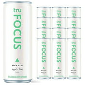 Tru Focus Sparkling Water, Nootropics Brain Boost Drinks with Yerba Mate and Adaptogens, Apple Kiwi Flavored, 12oz (Pack of 12)