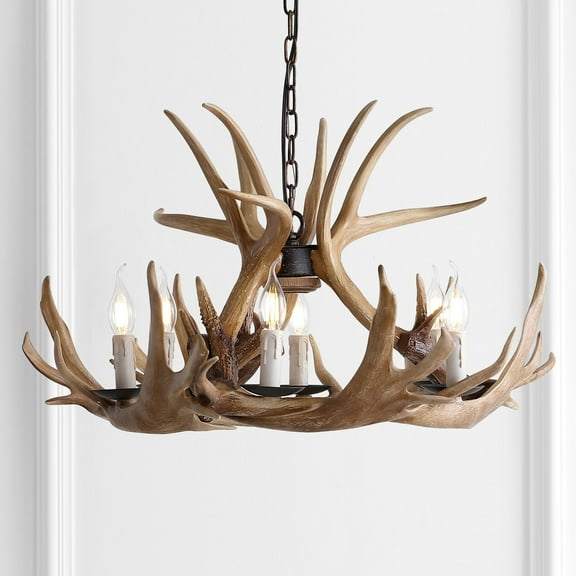 JONATHAN Y Nelle 28.5" Adjustable Resin Antler 6-Light Chandelier, Brown, JYL6302A