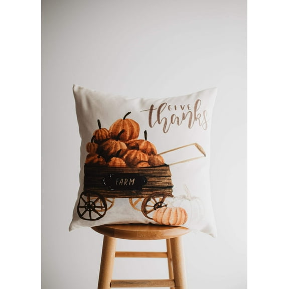 Give Thanks | Pumpkin Wagon Pillow | Farmhouse Pillows | Country Decor | Fall Throw Pillows | Cute Throw Pillow | Gift for her