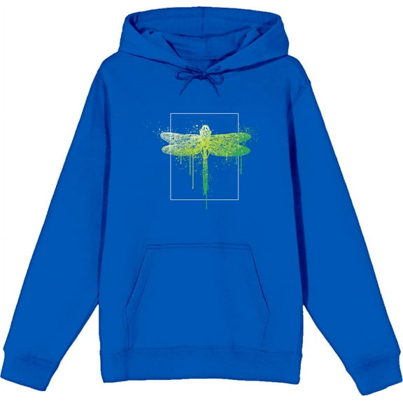 Natural World Paint Splatter Dragonfly Long Sleeve Adult Hooded Sweatshirt-Medium-Blue