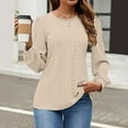 thumbnail image 3 of Blusas de manga larga con ojales para mujer - Cuello redondo, blusas informales de otoño - Color liso, ajuste holgado, tejido transpirable - Tallas S-XXL, 3 of 7