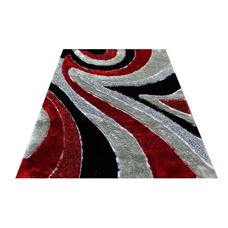 Handmade Red Jasper - Home Shimmer Shag Red Silver Gray Grey Charcoal Black Area Rug, Hand-Tufted, Hand Made ~8 ft' x 10 ft' (Signature 70 Red)