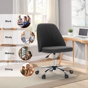 MCQ Stylish Twill Upholstered Lounge Office Desk Chair, Height-Adjustable Chair, Dark Grey