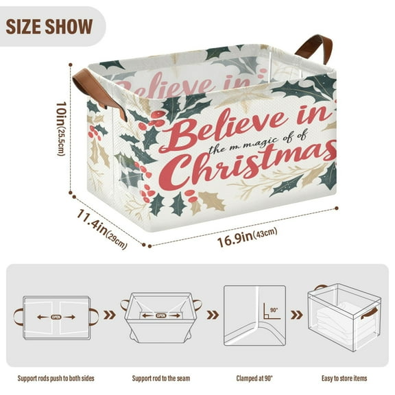 BZSMCE Collapsible Fabric Cube Storage Bins Design Wreath for Christmas Day Design Pattern Storage Box