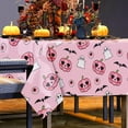 thumbnail image 2 of Halloween Tablecloth 60x102 Inch Pink Pumpkin Cartoon Ghost Bat Pattern Cute Table Cover Seasonal Rectangle Table Cloth for Halloween Kitchen Dining Table Picnic Decoration, 2 of 6