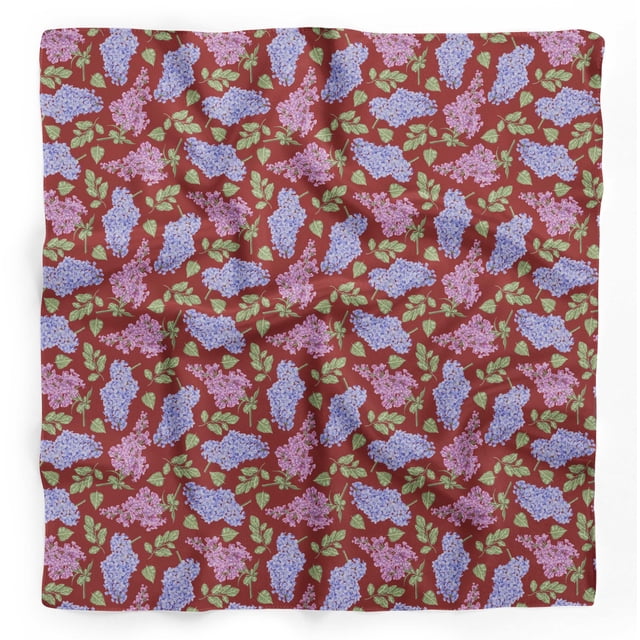 Bimba Foulard en Pure Soie à Imprimé Floral Feuilles Rouges et Lys pour Cheveux, Cou, Tête Bandanas pour Femmes 40 x 80 Pouces