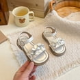 thumbnail image 4 of Girls Sparkly Rhinestone Bow Sandals Adjustable Buckle Ankle Strap Open Toe Summer Shoes For Toddler And Kids Beige Size 3.5-4 Years, 4 of 6