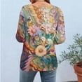 thumbnail image 6 of Levmjia Womens Tops Vintage Boho Floral Printed 3/4 Sleeve T Shirt Loose Casual Round Neck Blouse Pullover Polyester Comfortable All Season, 6 of 7