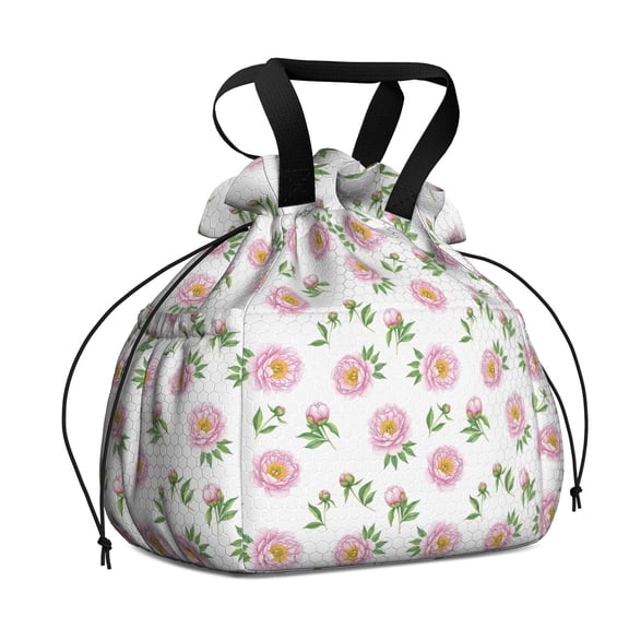 Pioneer Flower Floral Print Pattern Drawstring Lunch Bag Women - Drawstring Lunch Bag Insulated for Work Office - Stain-Resistant Large Lunchbags for Women with Multi-Pockets
