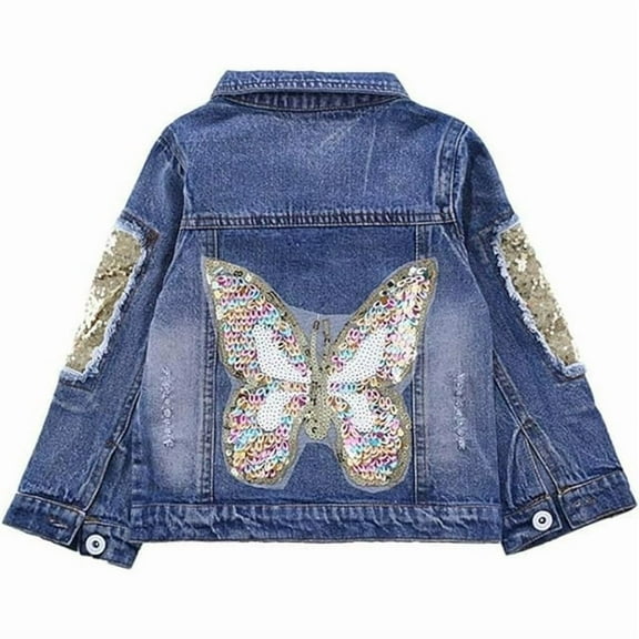 Peacolate Children's Casual Embroidered Butterfly Denim Jacket with Sequins, 8-9Y