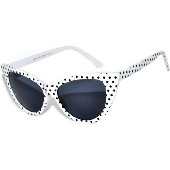 Retro Women's Cat Eye Vintage Sunglasses UV Protection White Dots Frame Smoke Lens Brand OWL