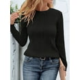 thumbnail image 6 of Long Sleeve Tee Shirts for Women Casual Loose Crewneck Ribbed Knit Blouse Trendy Fall Pullover Black XL, 6 of 7