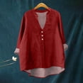thumbnail image 2 of ManxiVoo Breathable Linen Blouse for Women Long Sleeve V Neck Shirt with Front Pockets Casual Chic Style XXL Size Brick Red, 2 of 4