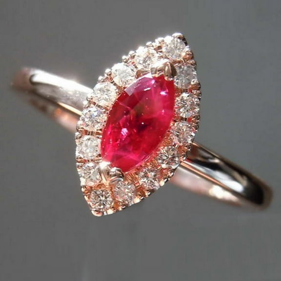 0.67 Ct Marquise Cut Natural Diamond Red Ruby Gemstone Beautiful Halo Ring for Women 14K White Gold Size 11.5