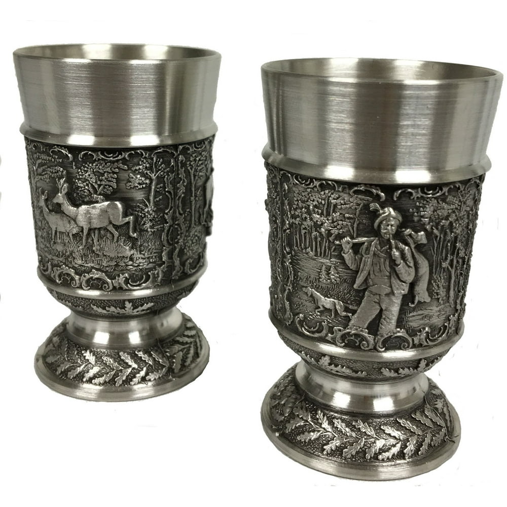 Deer and Elk Hunters German Pewter Shot Glasses Set of 2 Made in