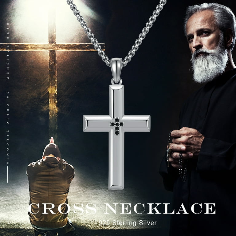 AOVEAO Cross Necklace 925 Sterling Silver Pendant Necklaces for