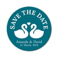 thumbnail image 1 of Darling Souvenir Round 45 Pcs Loving Swans Save The Date Stickers Personalized Bride Groom Names And Date Envelope Seals - Teal Blue, 1 of 4