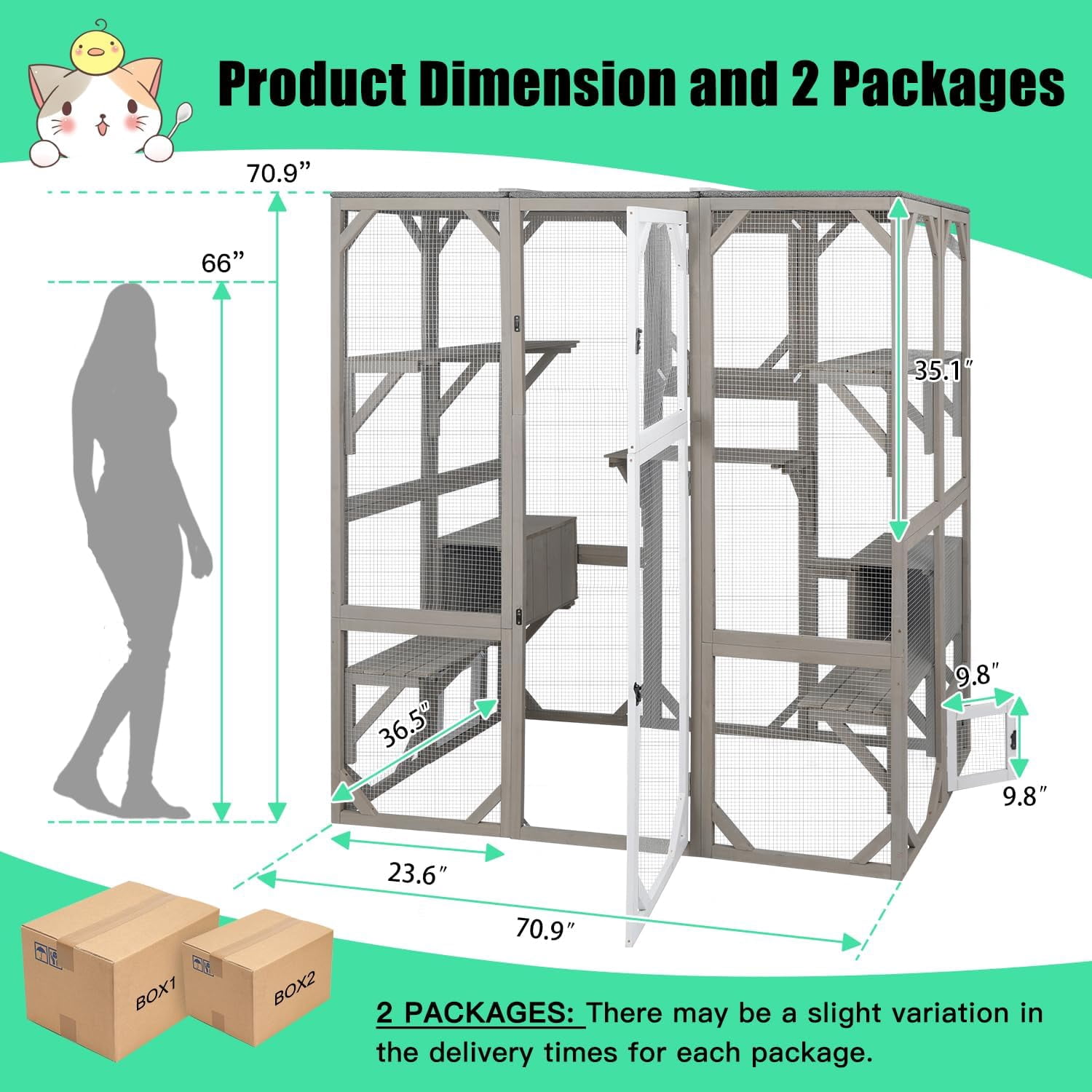 PETSCOSSET 71" Large Outdoor Catio Cat Enclosures Wooden Outside Cat's Patio Cats House