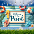 thumbnail image 6 of Tropical Design Pool Party Banner Summer Decoration Striped Background Welcome Sign for Poolside Beach Party Outdoor Event, 6 of 8