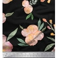 thumbnail image 1 of Soimoi Black Cotton Duck Fabric Leaves & Peach Floral Watercolor Print Fabric by Yard 42 Inch Wide, 1 of 3
