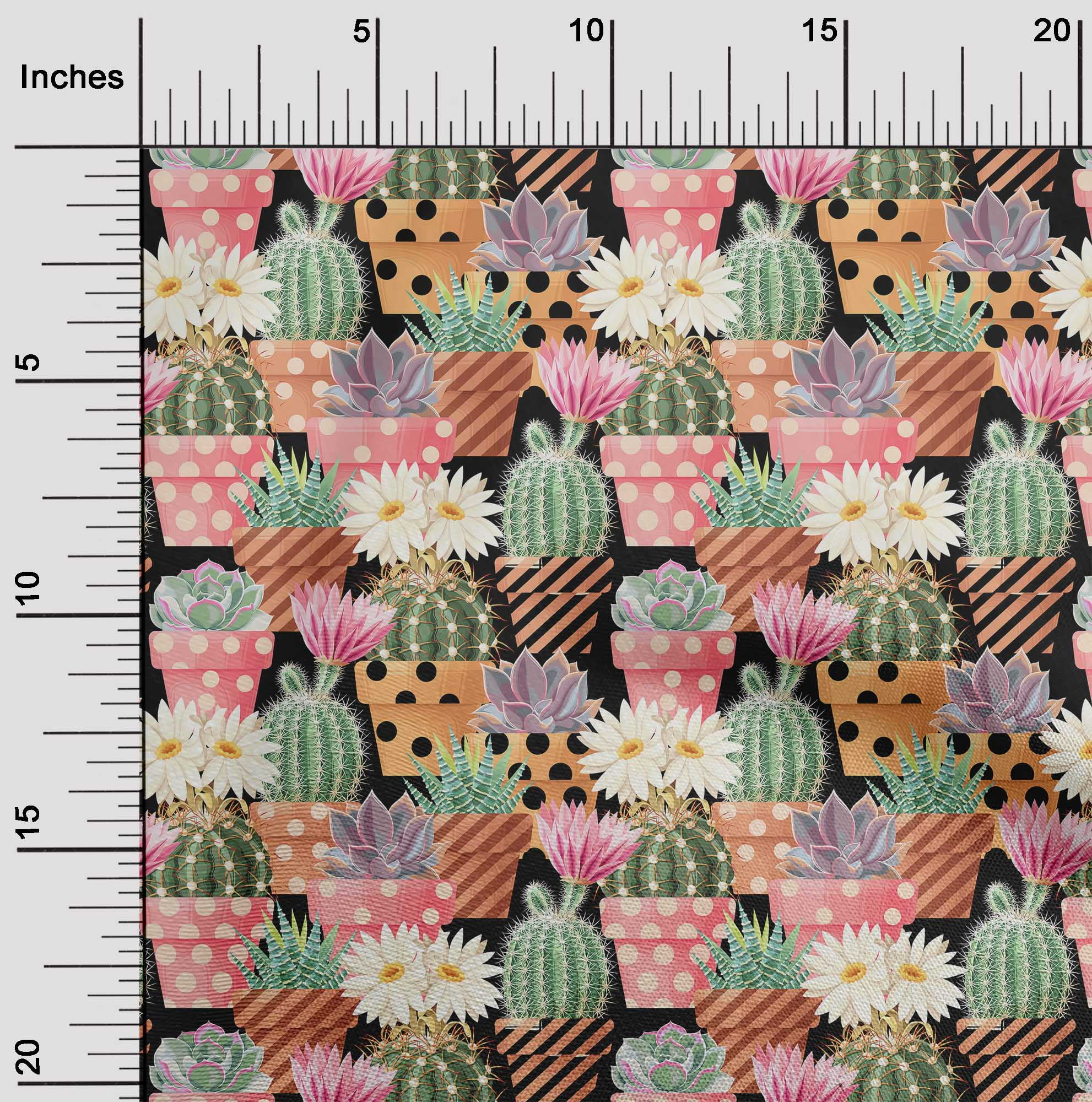 oneOone Cotton Flex Black Fabric Plants Cactus With Flowers Quilting Supplies Print Sewing Fabric By The Yard 40 Inch Wide