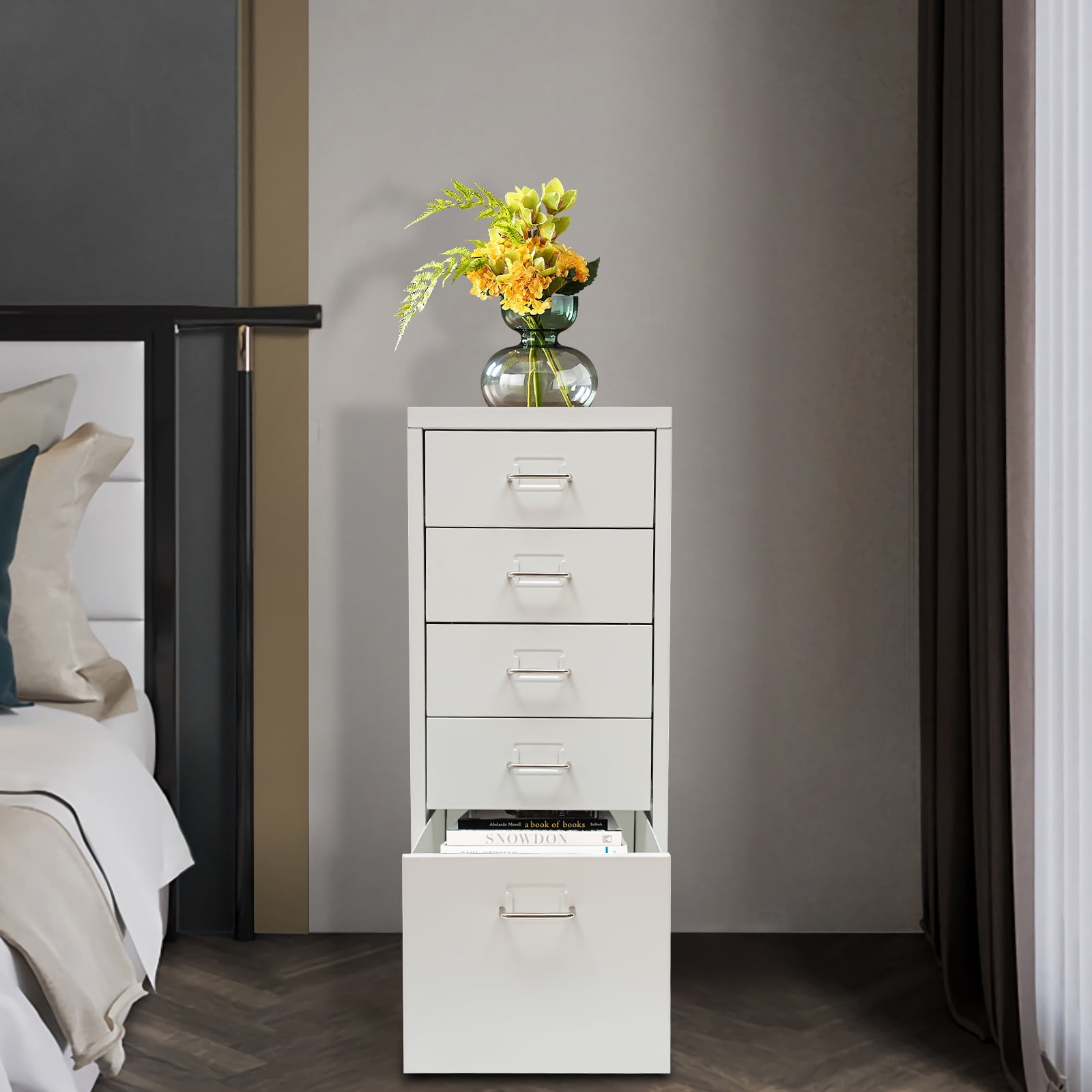 Miumaeov 5-Drawer Metal Storage Cabinet Movable File Cabinet with Wheels for Living Room Office Study  16" D x 11" W x 27" H