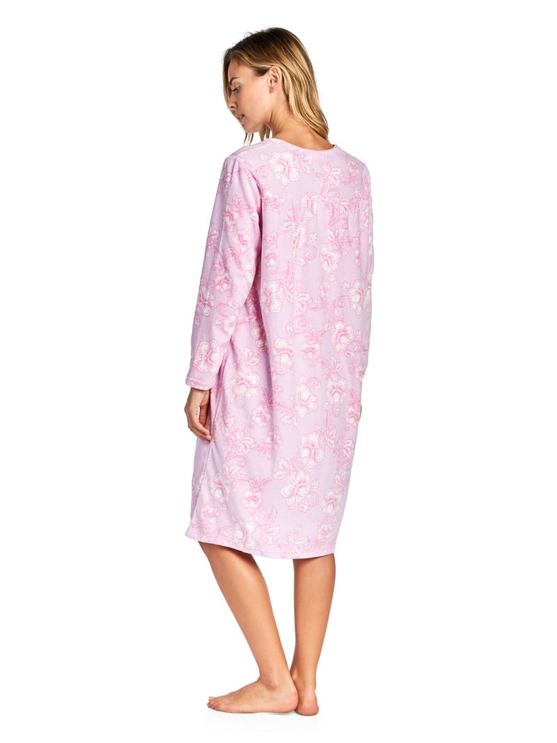 Casual Nights Women's Floral Lace Nightgown - Long Sleeve Square Neck Cotton Blend Sleepshirt