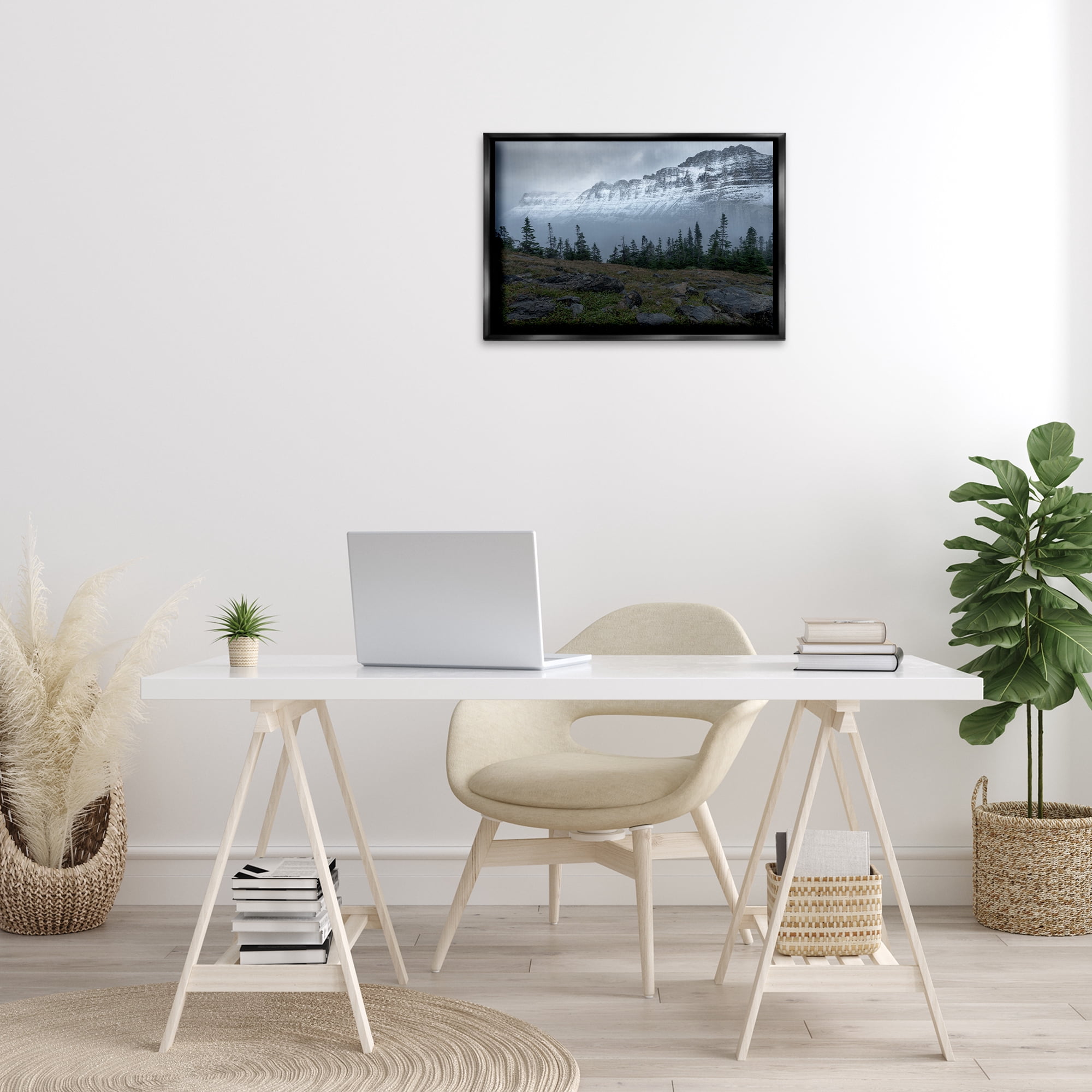 Stupell Industries First Snow Mountains Landscape Photography Black Floater Framed Art Print Wall Art, 25 x 17