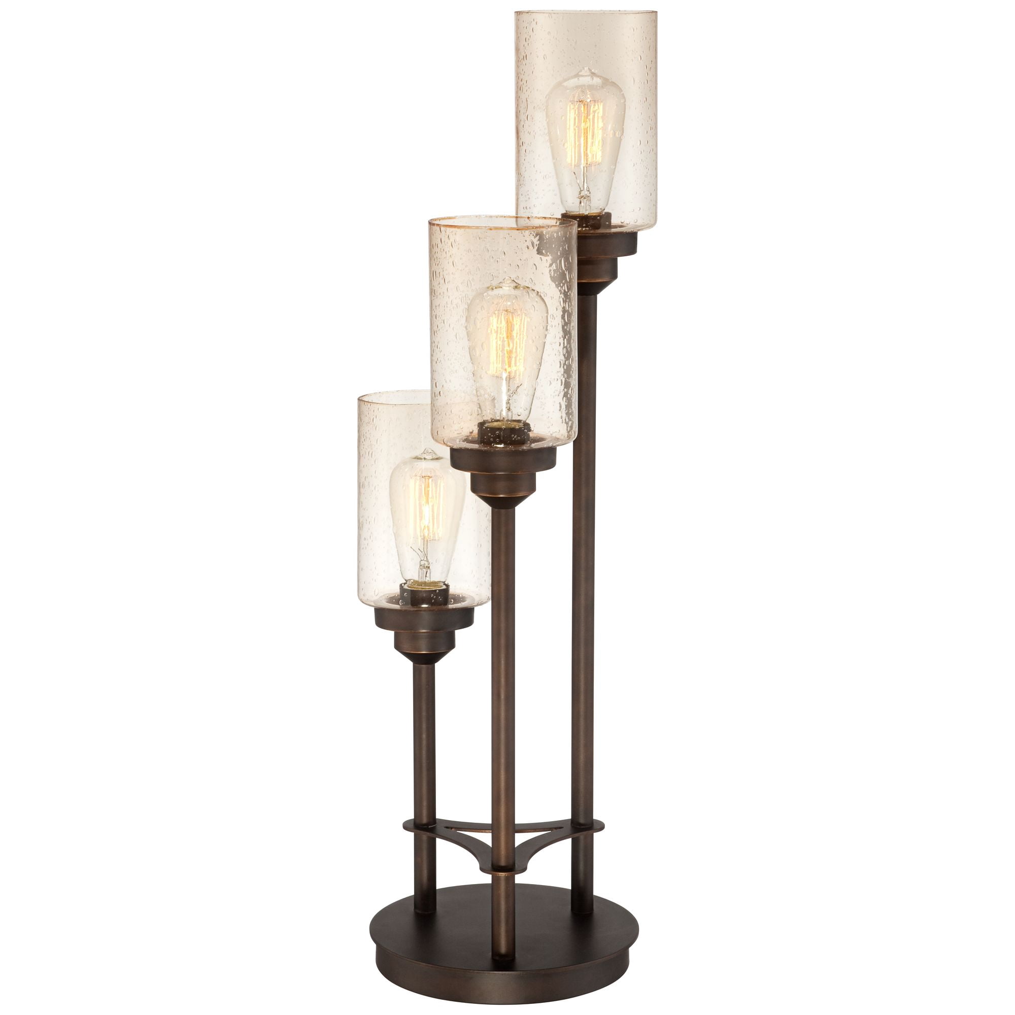 Franklin Iron Works Libby Rustic Farmhouse Table Lamp 30" Tall Bronze Metal LED Amber Seeded Glass Shade for Bedroom Living Room Bedside Nightstand