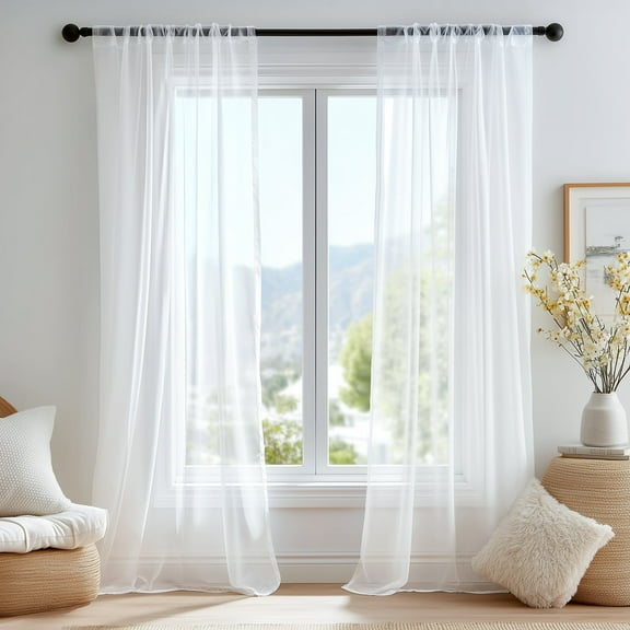 ZOPZO Sheer Voile Curtains for Bedroom, Pure White, 52W x 95L Inch, Semi Transparent Rod Pocket Window Panels, Set of 2 Drapes